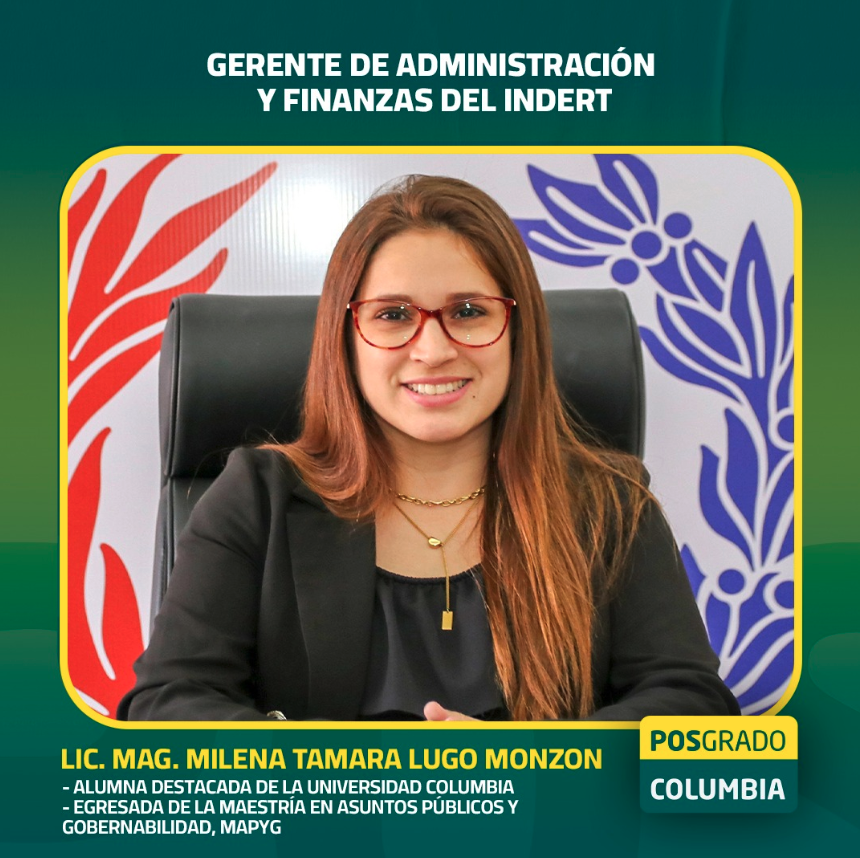Lic. Milena Tamara Lugo, Gerente de Administración y Finanzas del Indert