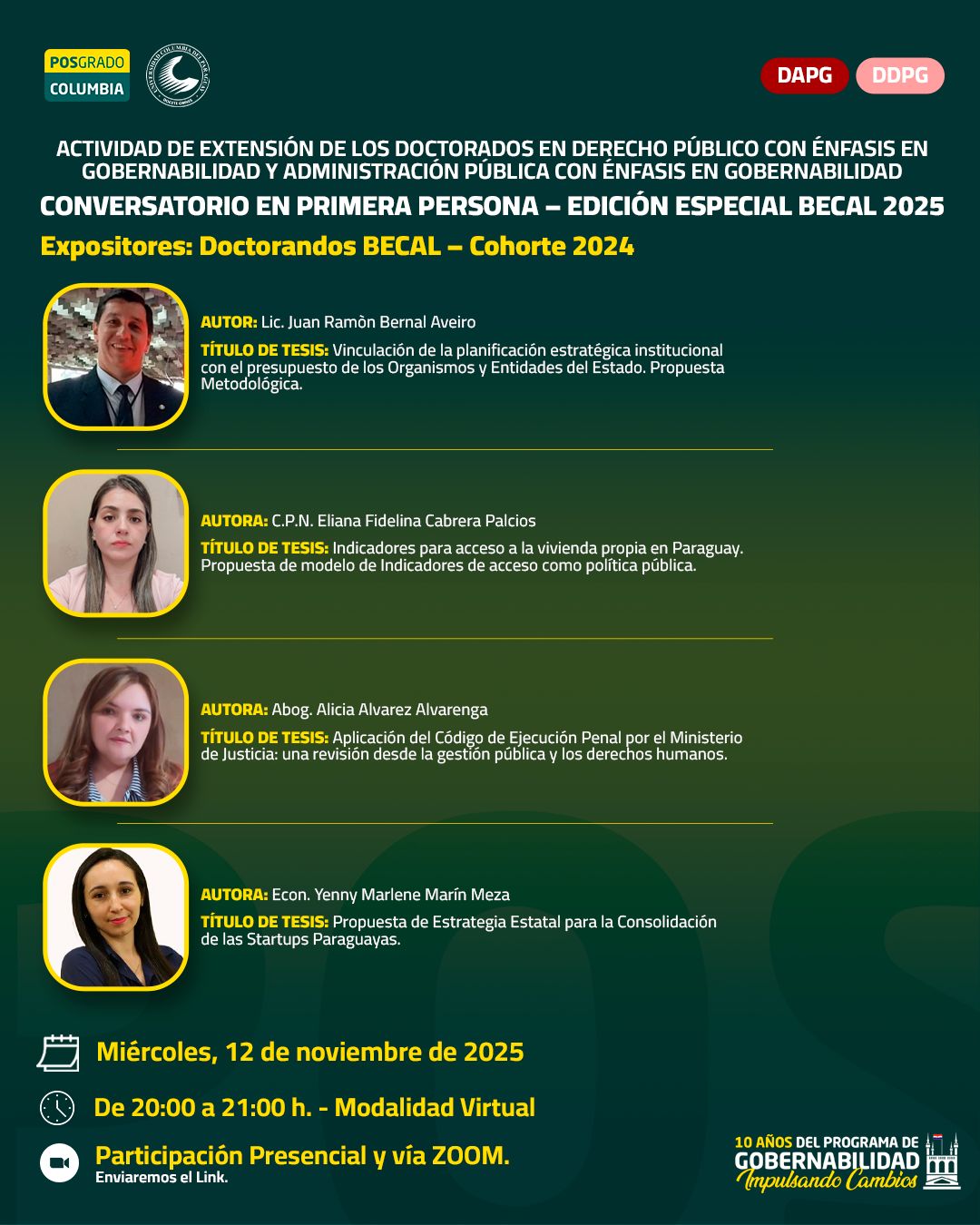 Actividad de Extensión – Conversatorio en Primera Persona – Edición Especial BECAL 2025